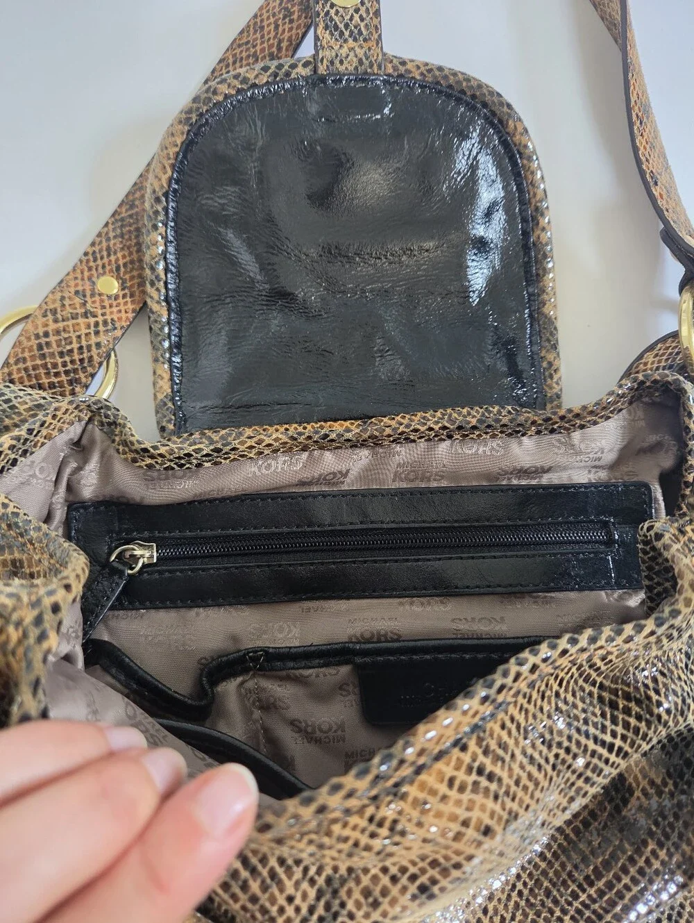 Like New Michael Kors Brimfield Large Leather Tote Shoulder Bag Python Snakeskin